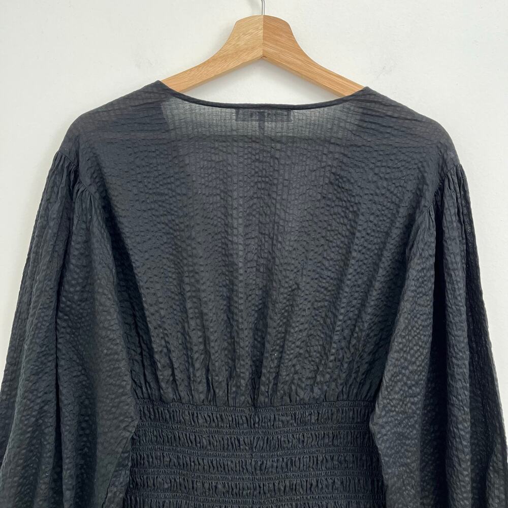 FRAME V-Neck Textured Smocked Blouson Puff Sleeves Mini Dress XS - Picture 6 of 15